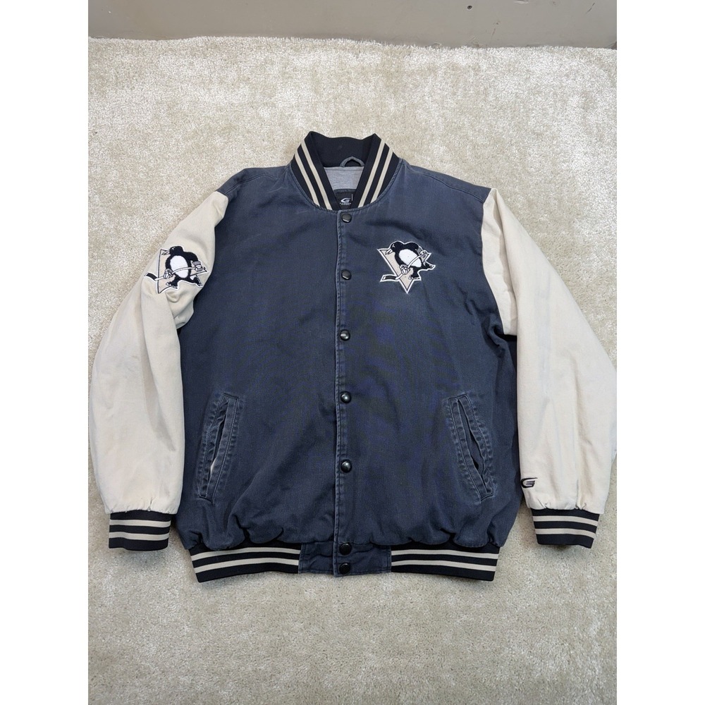 G-III Pittsburgh Penguins Letterman Varsity Jacket Mens 2XL Black Tan NHL Hockey